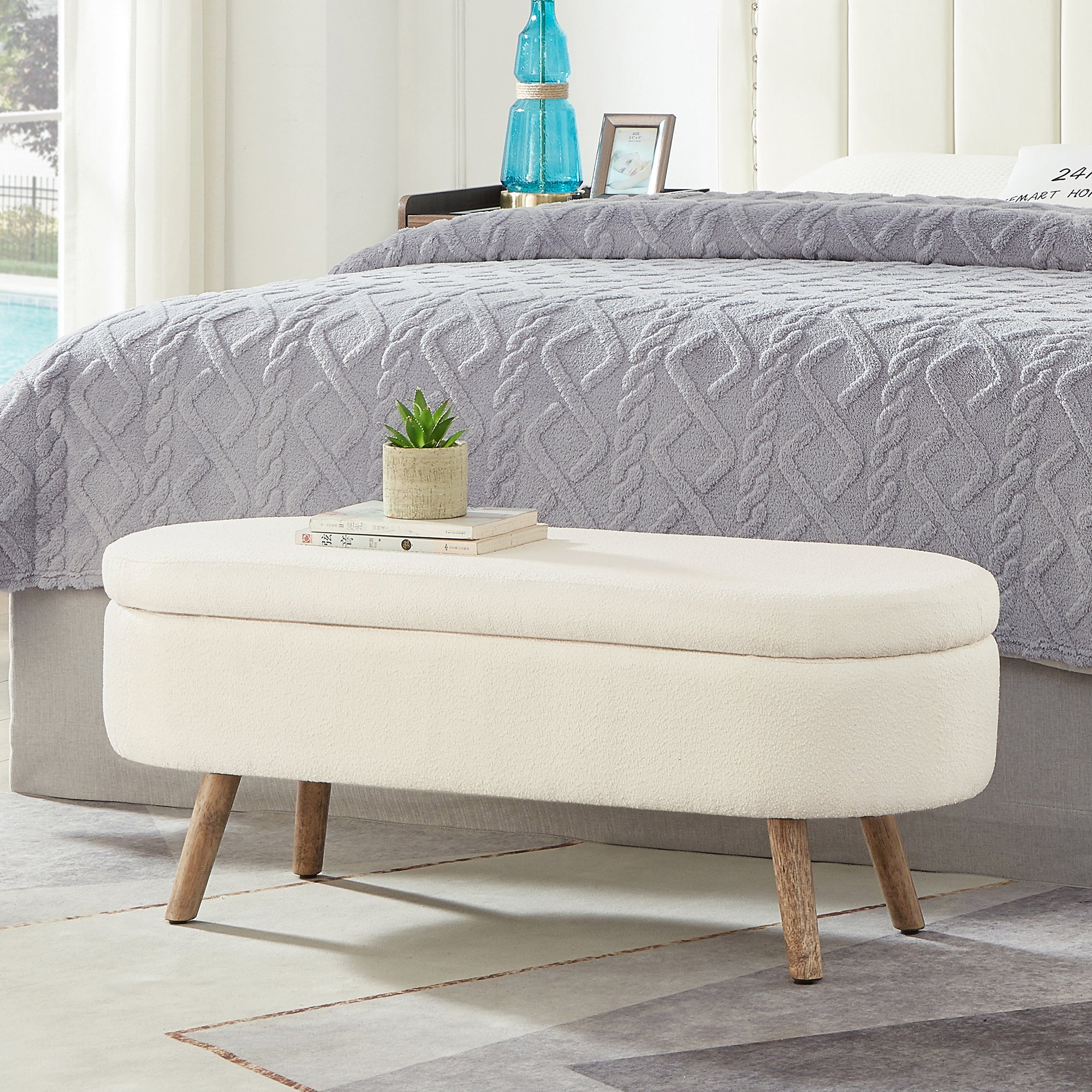 Mika Oval Boucle Storage Bench