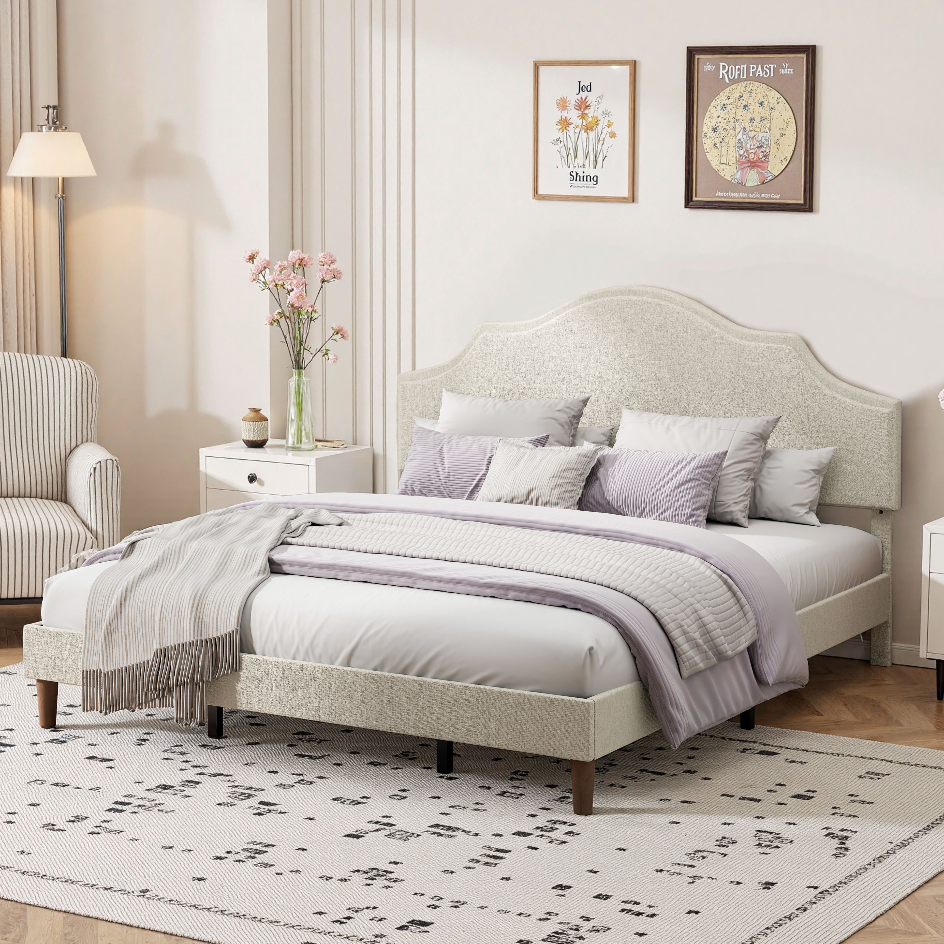Bjorn Linen King Platform Bed Frame