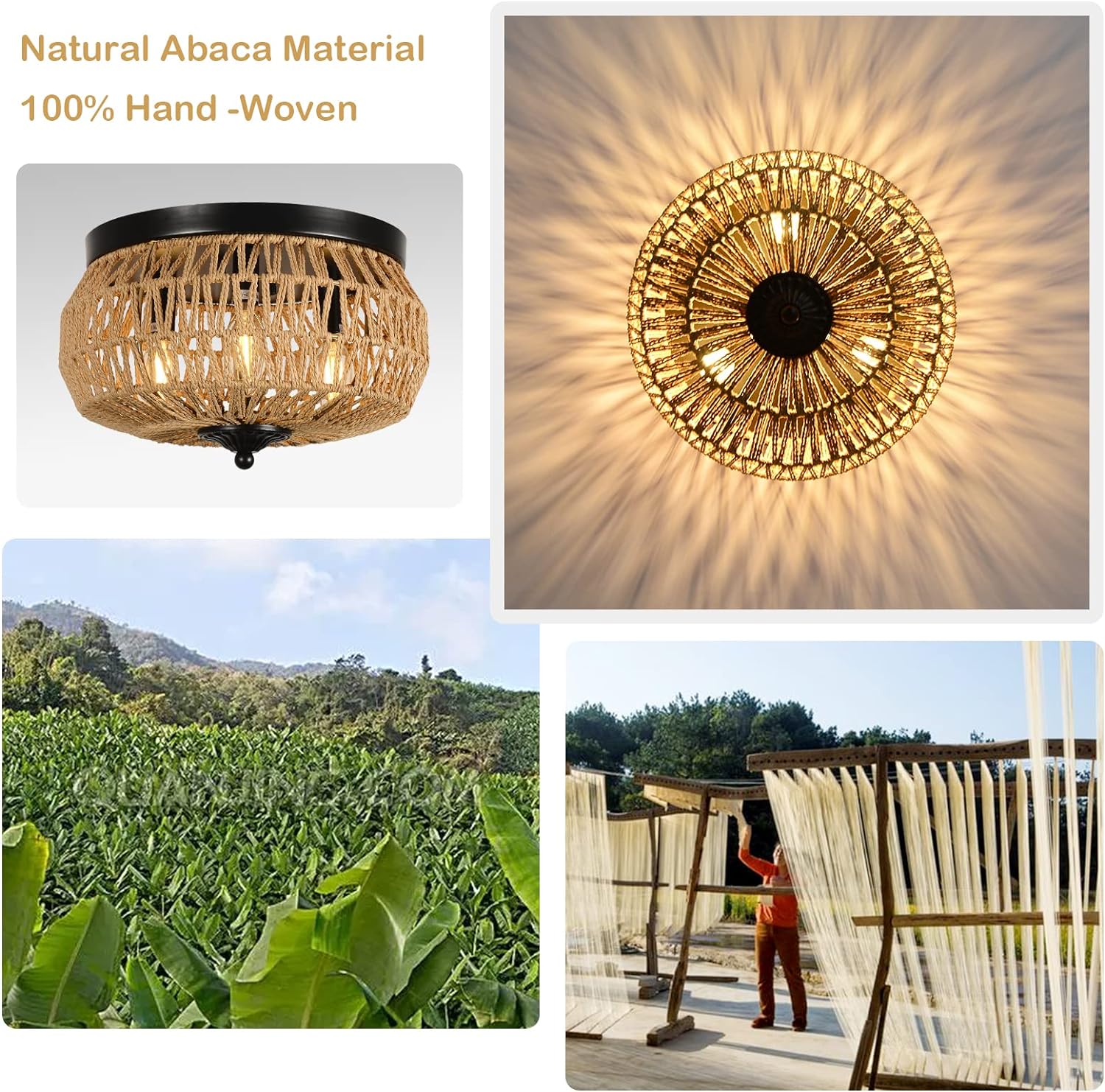Gislog Rattan Flush Mount Light