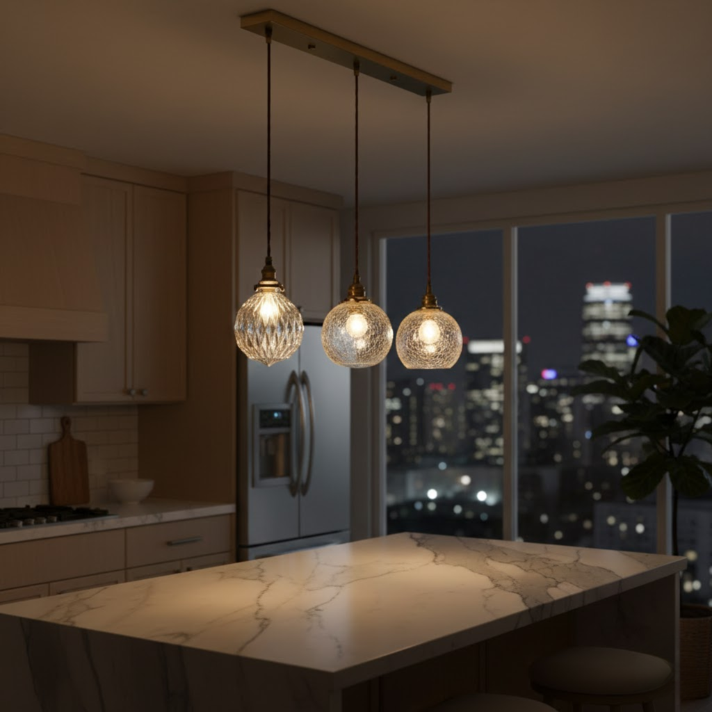 Klassieke hanglamp met glazen kap in 4 modellen