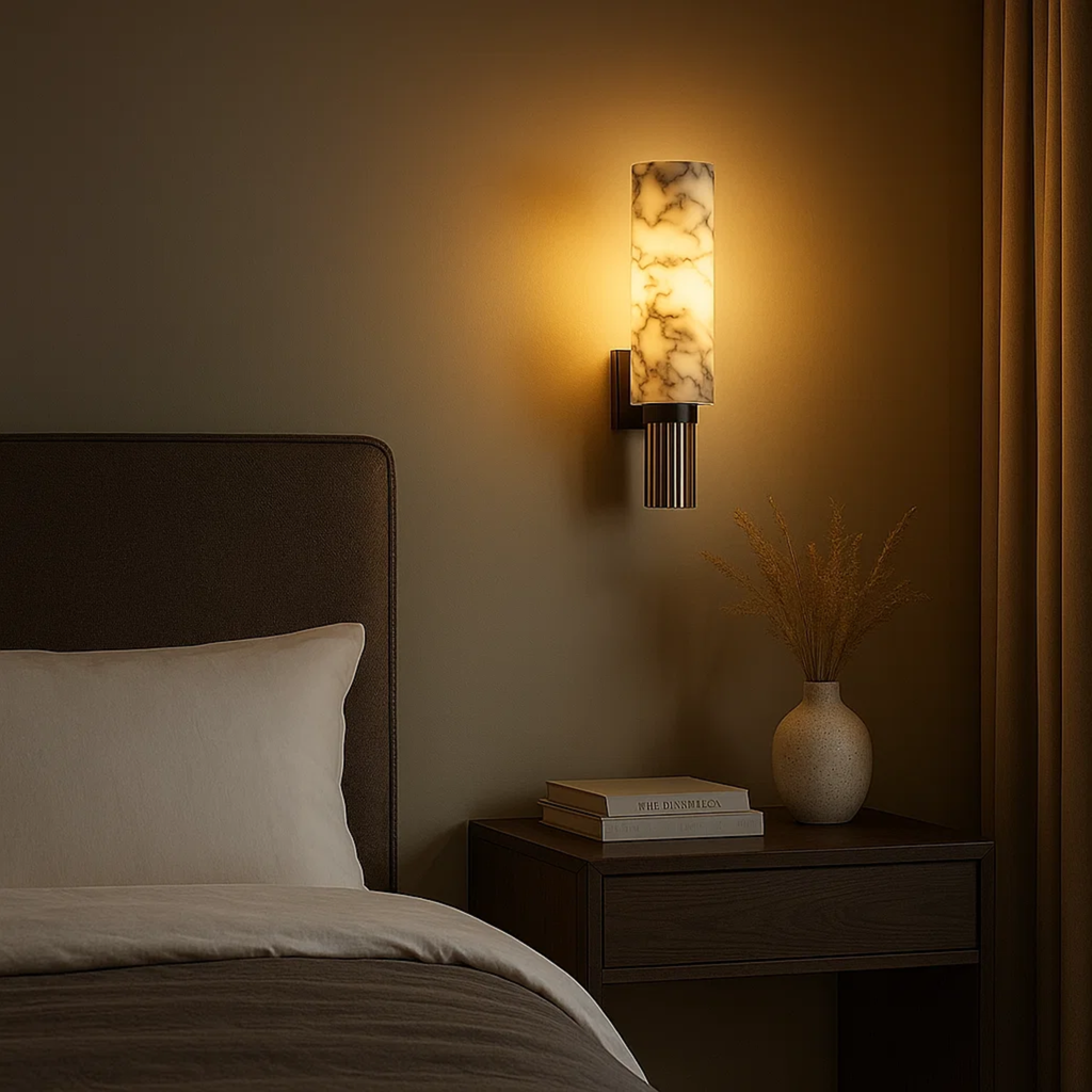 Wall lamp made of stone and copper