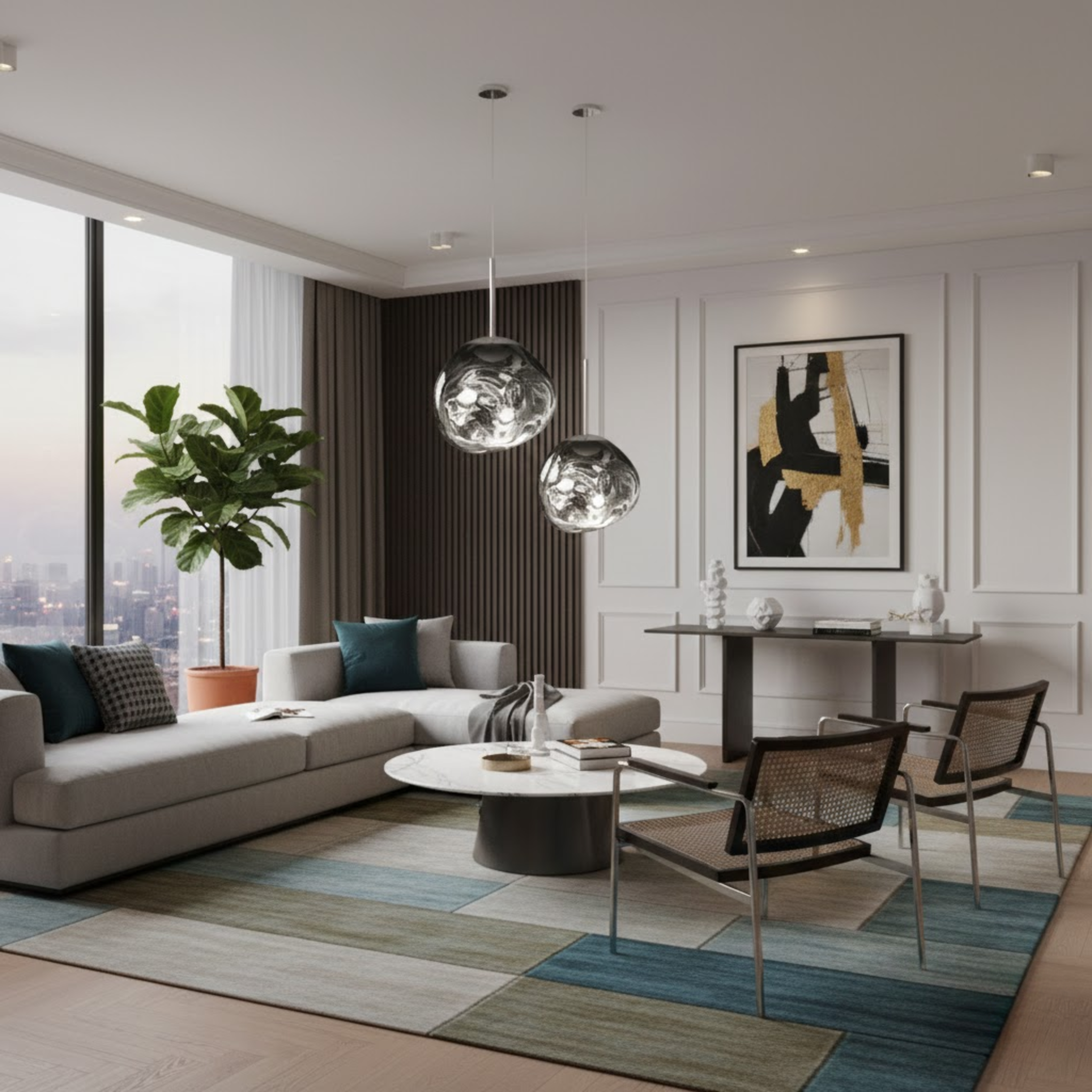 Mid-century hanglamp met organisch gevormde glaskap in meerdere kleuren