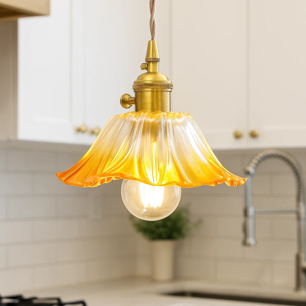Vintage glas blomsterformet pendel
