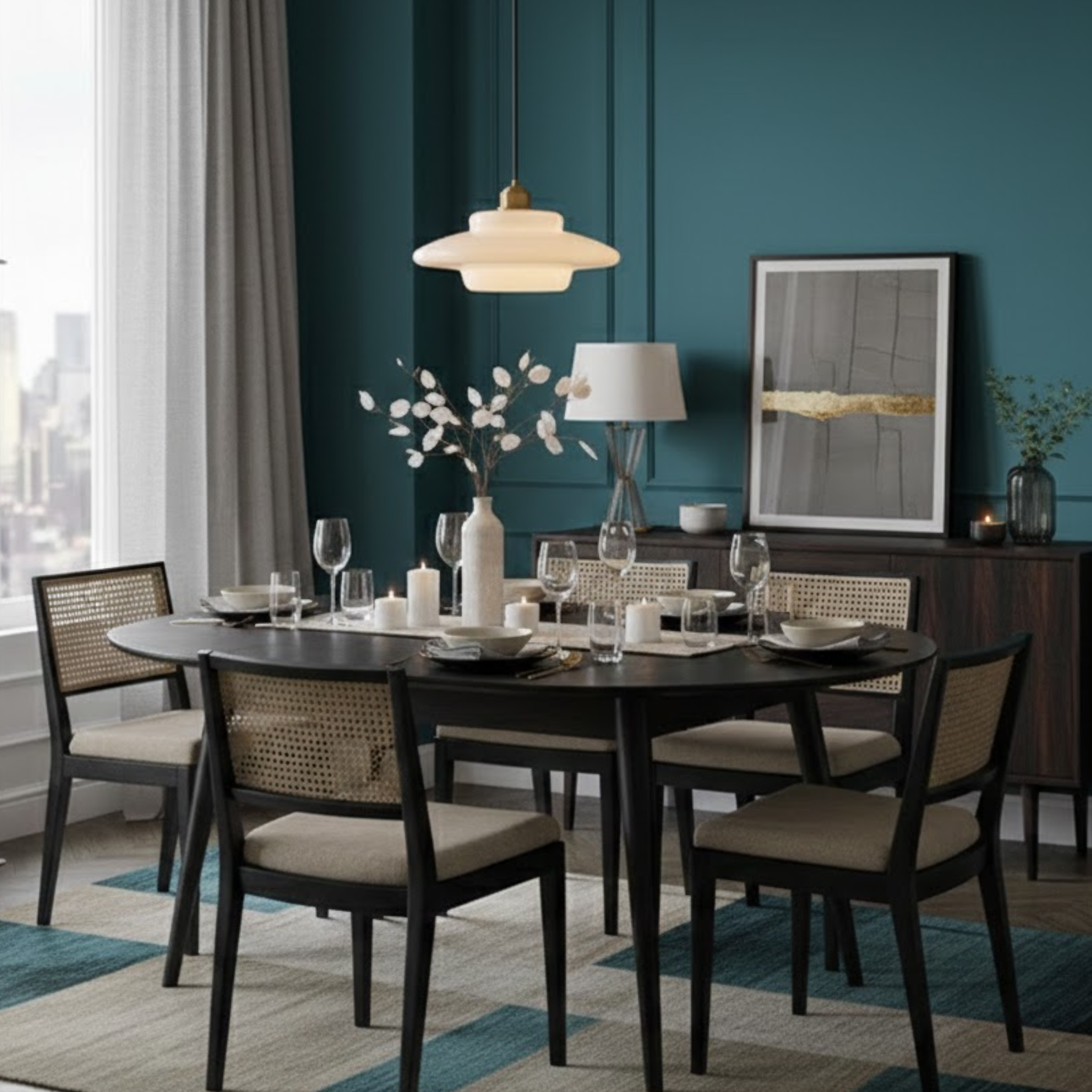 Witte glazen hanglamp in mid-centurystijl