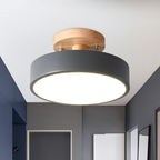 Scandinavian Ceiling Lamp with Low Iron Base and Wooden Drum Shade