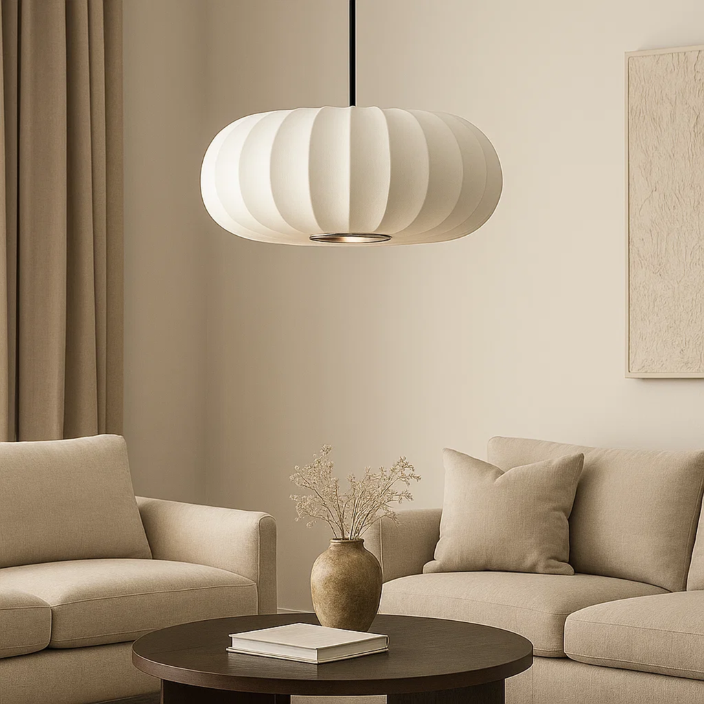 Japandi hanglamp met geplooide kap