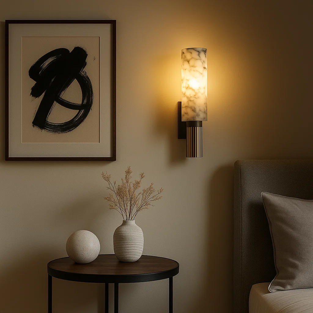 Wall lamp made of stone and copper