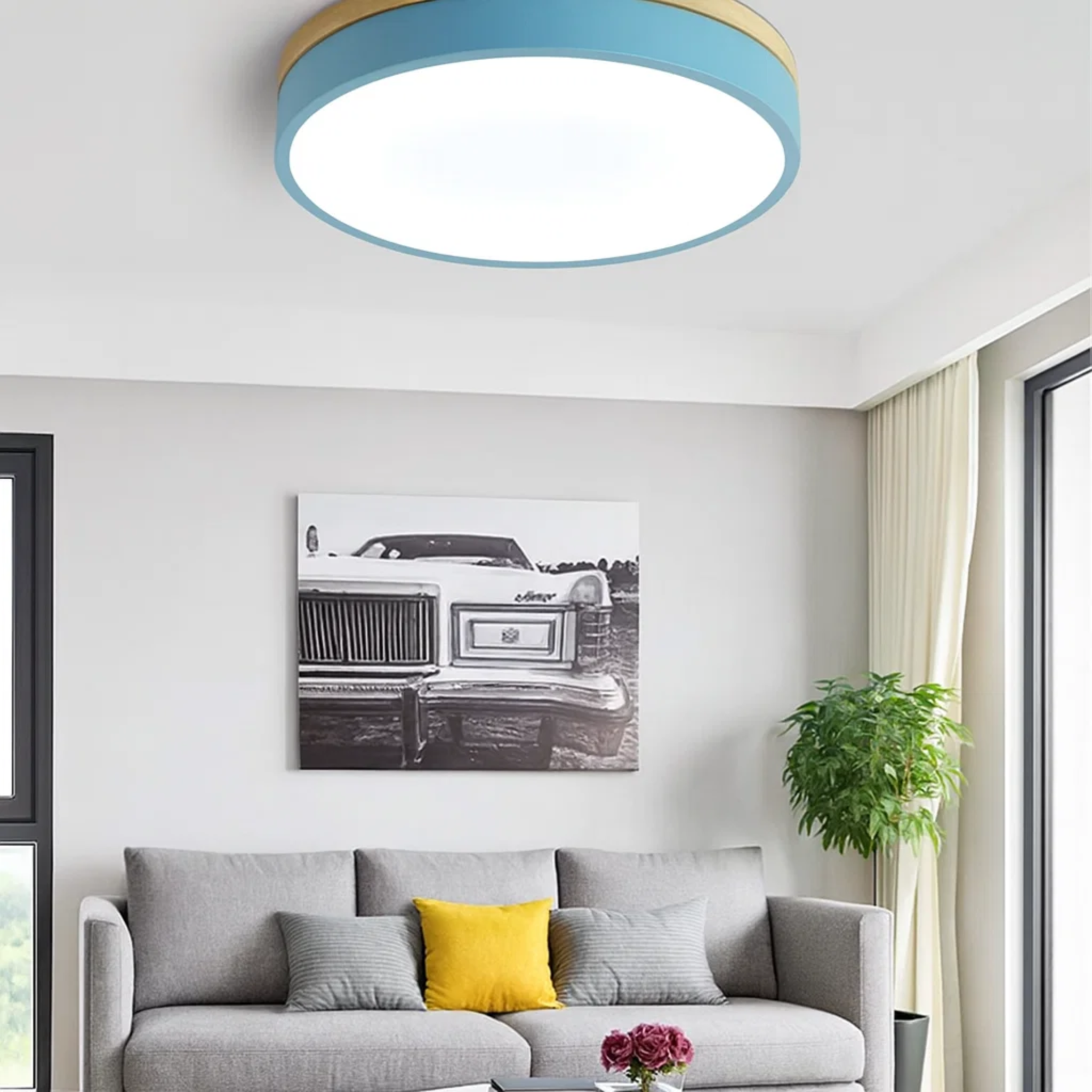 Ronde plafondlamp met warme houtlook en zacht
