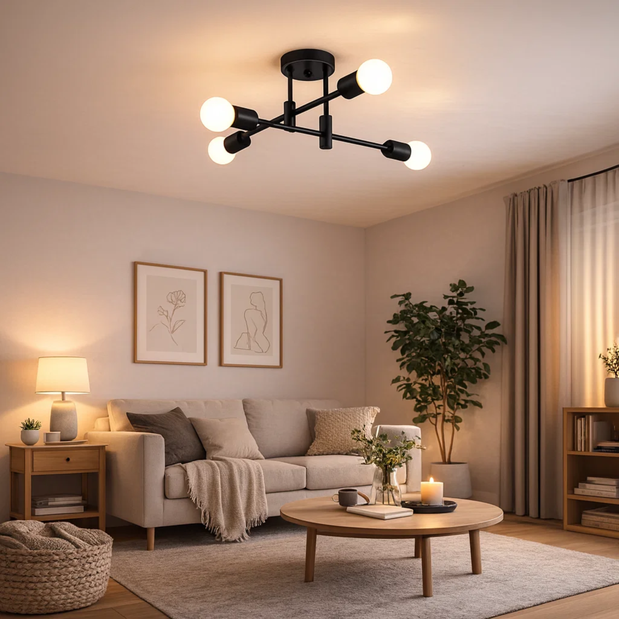 Moderne loftlampe med rund glaskugle