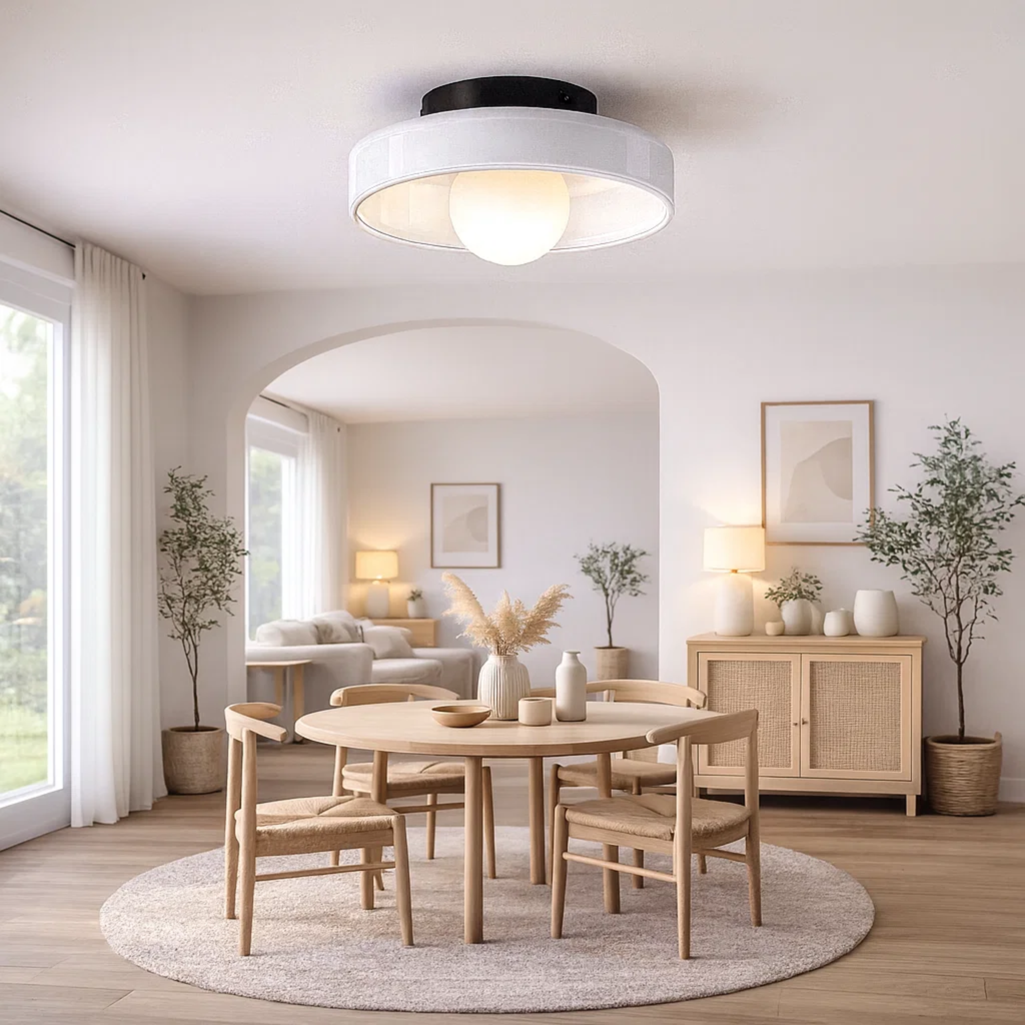 Moderne plafondlamp met ronde kap voor helder licht