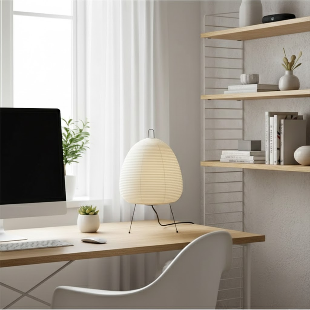 Japandi witte tafellamp met rijstpapieren kap