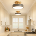 Scandinavian Ceiling Lamp with Low Iron Base and Wooden Drum Shade