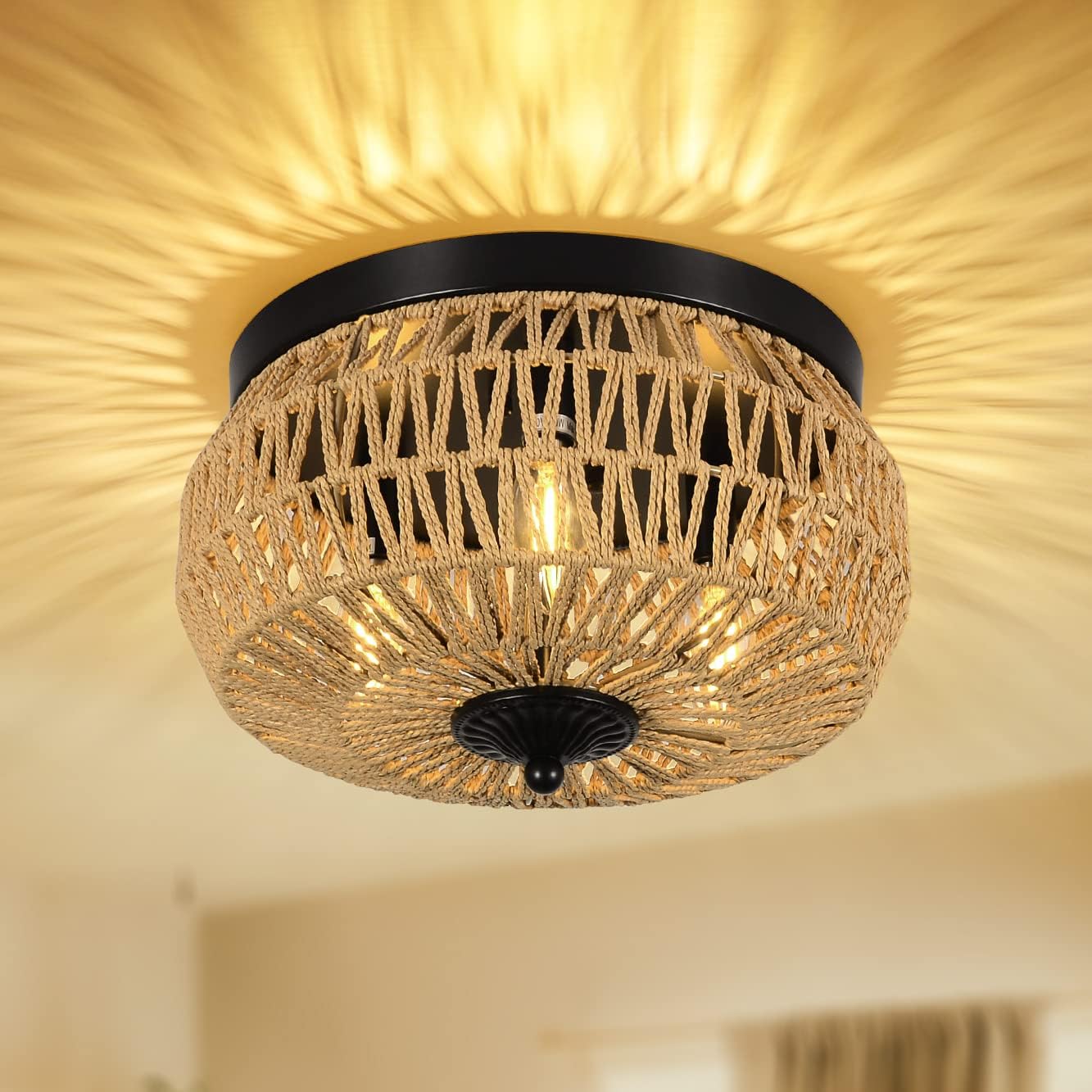 Gislog Rattan Flush Mount Light