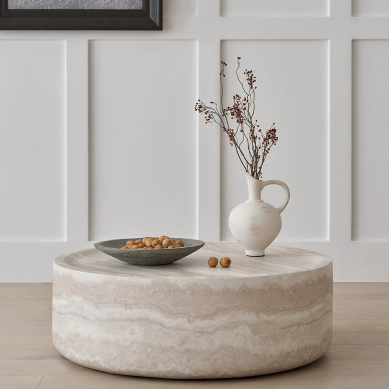 Tove Round Travertine Coffee Table
