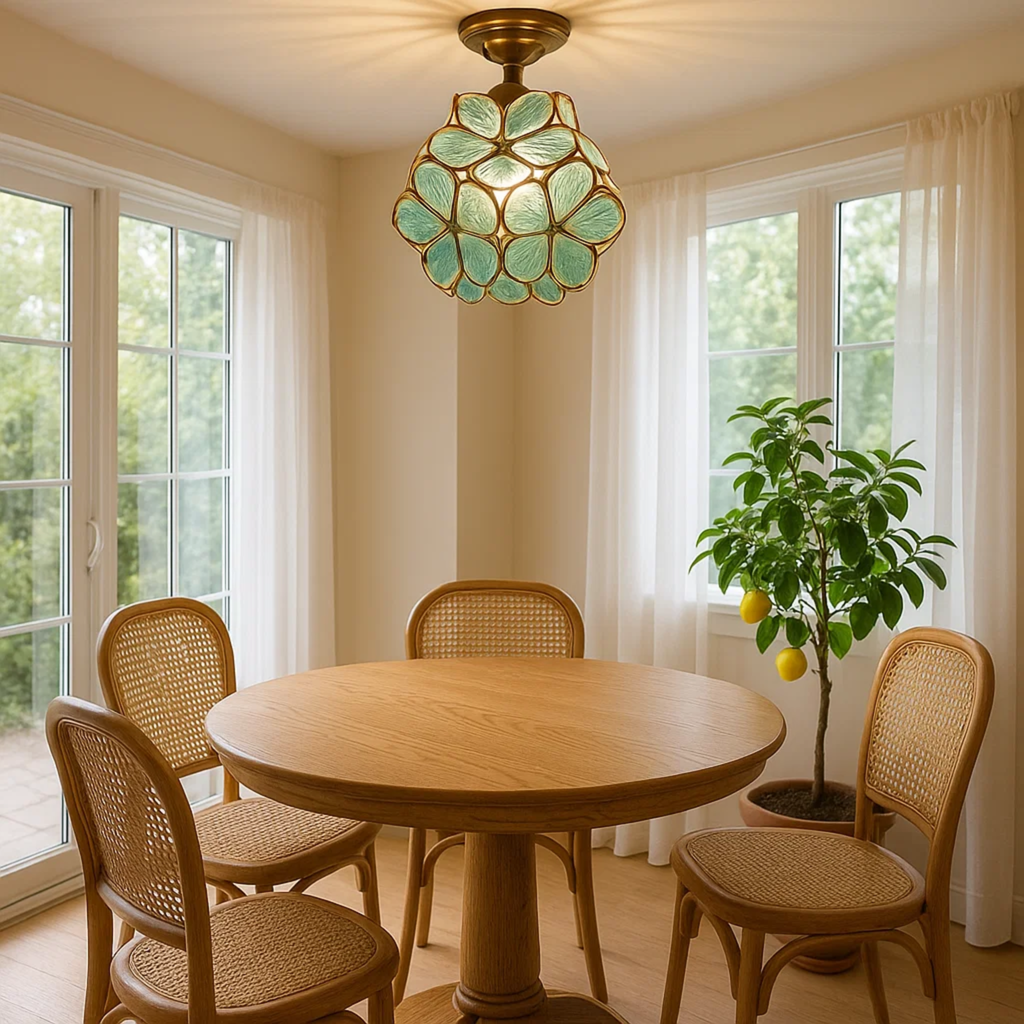 Retro Ceiling Lamp with Floral Motif in Tiffany Style