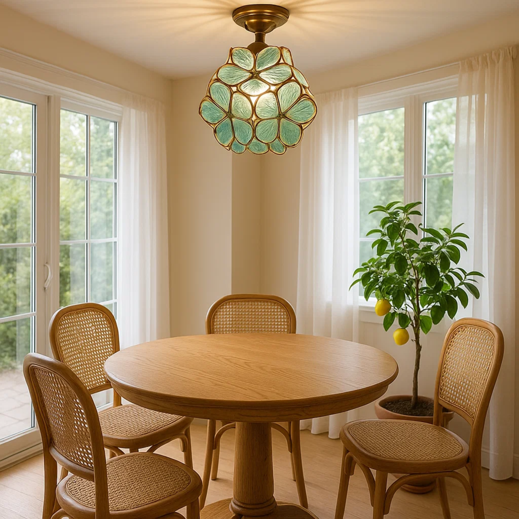 Retro Ceiling Lamp with Floral Motif in Tiffany Style