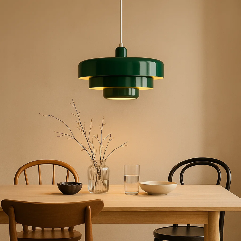 Retro gekleurde hanglamp met gelaagde kap