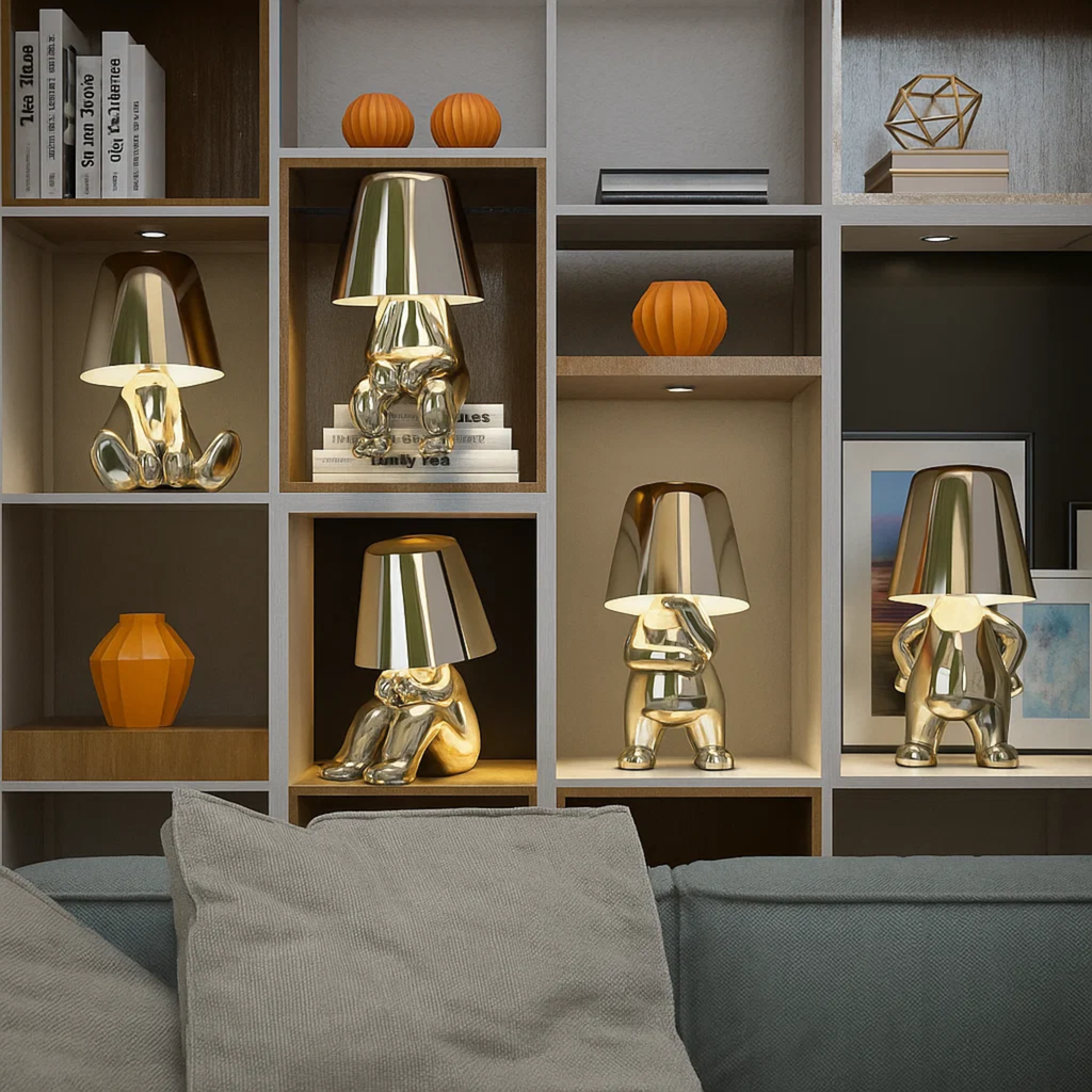 Moderne oplaadbare tafellamp met decoratief figuur