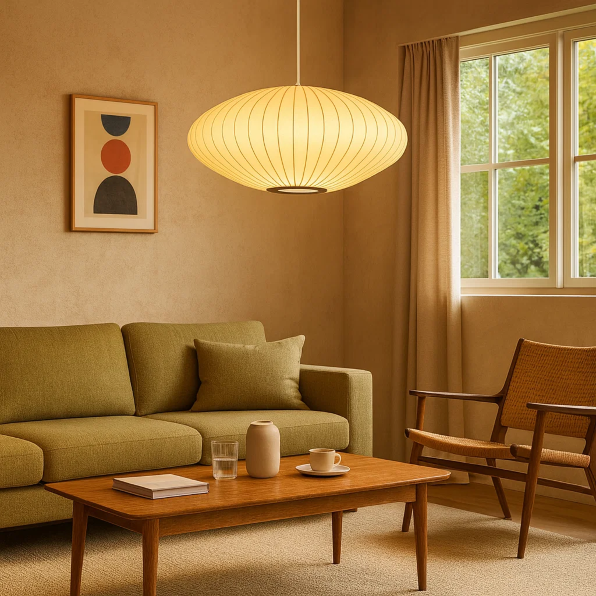 Suspension Japandi avec abat-jour en tissu doux