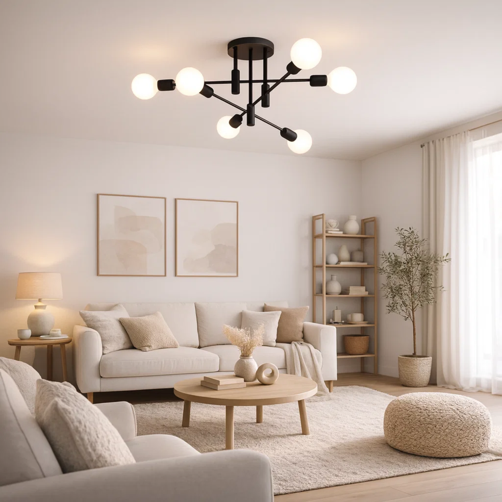 Moderne loftlampe med rund glaskugle