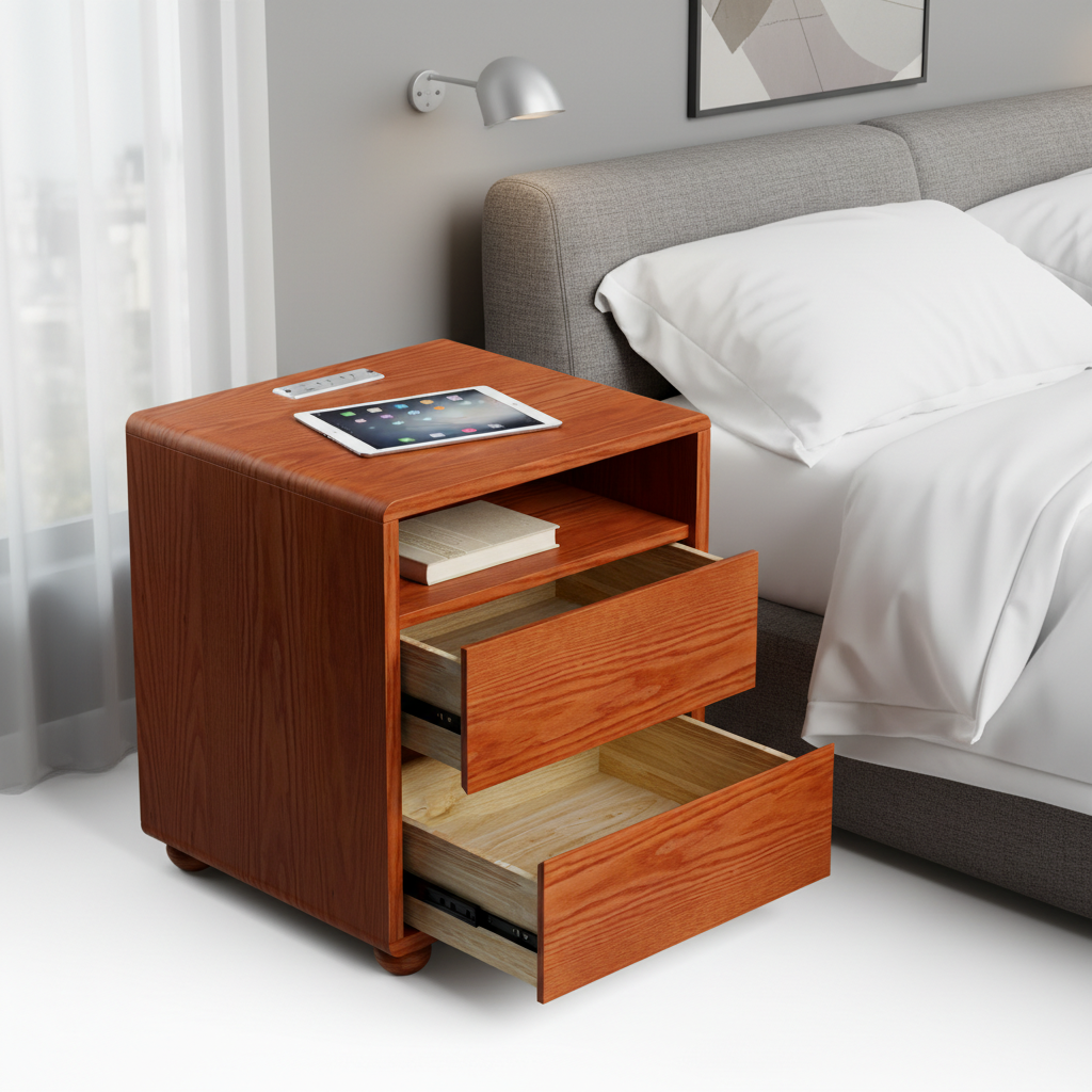 Saga Curved Walnut Nightstand