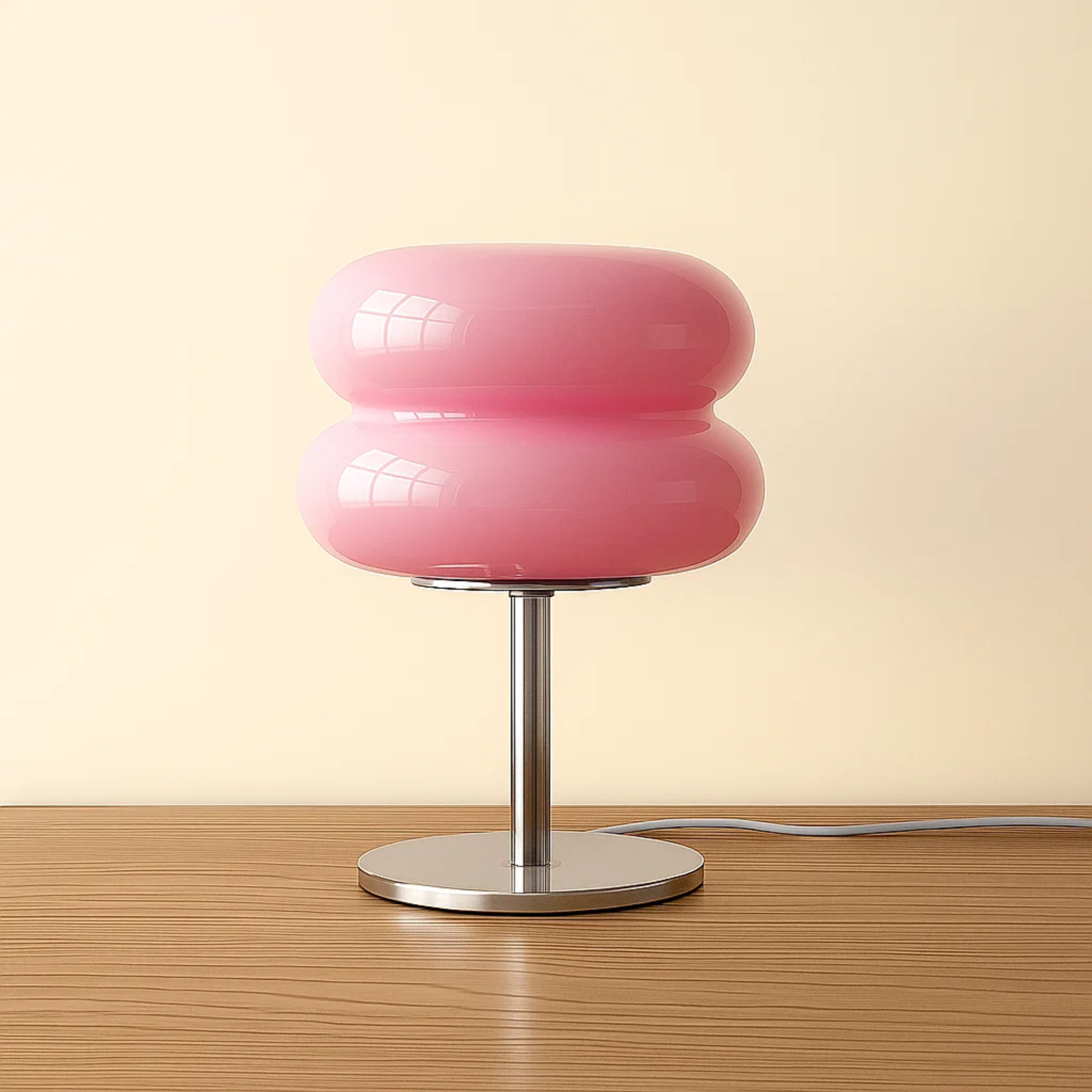 Retro tafellamp met ronde, tweedelige glazen kap