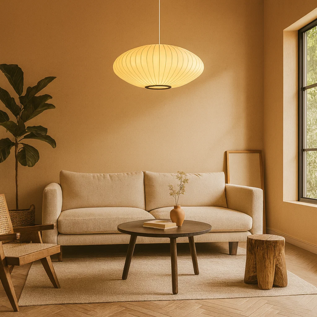 Suspension Japandi avec abat-jour en tissu doux