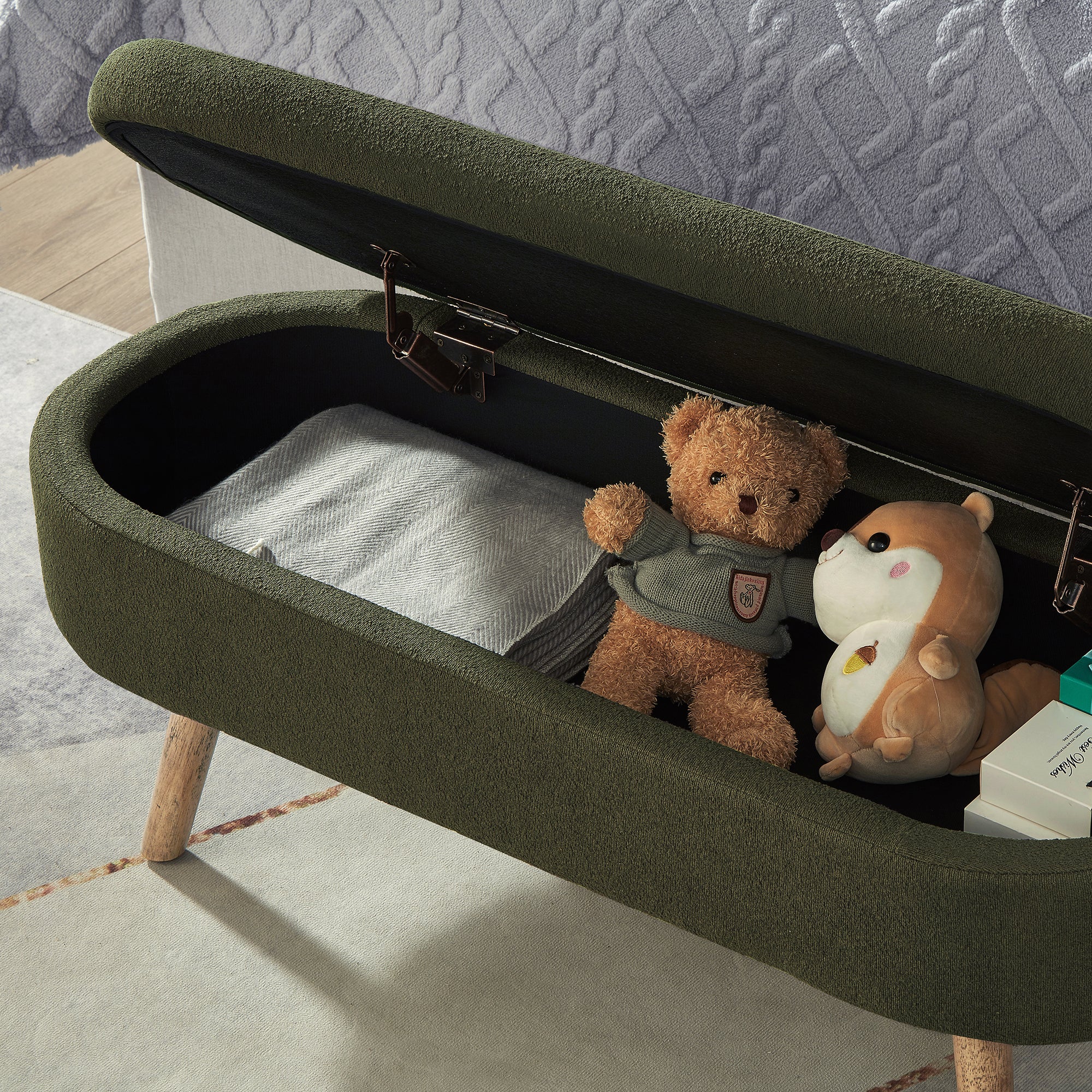 Mika Oval Boucle Storage Bench