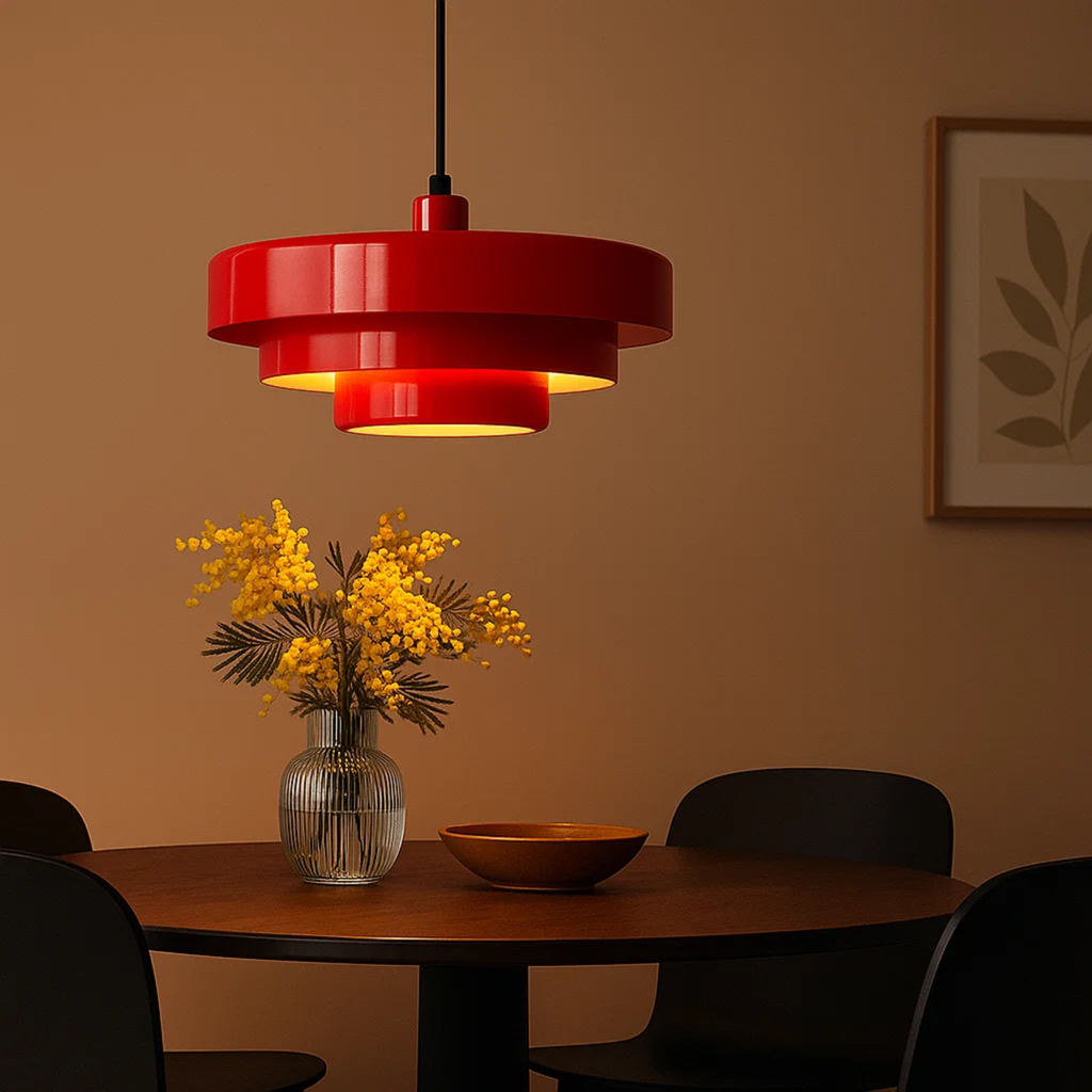 Retro gekleurde hanglamp met gelaagde kap