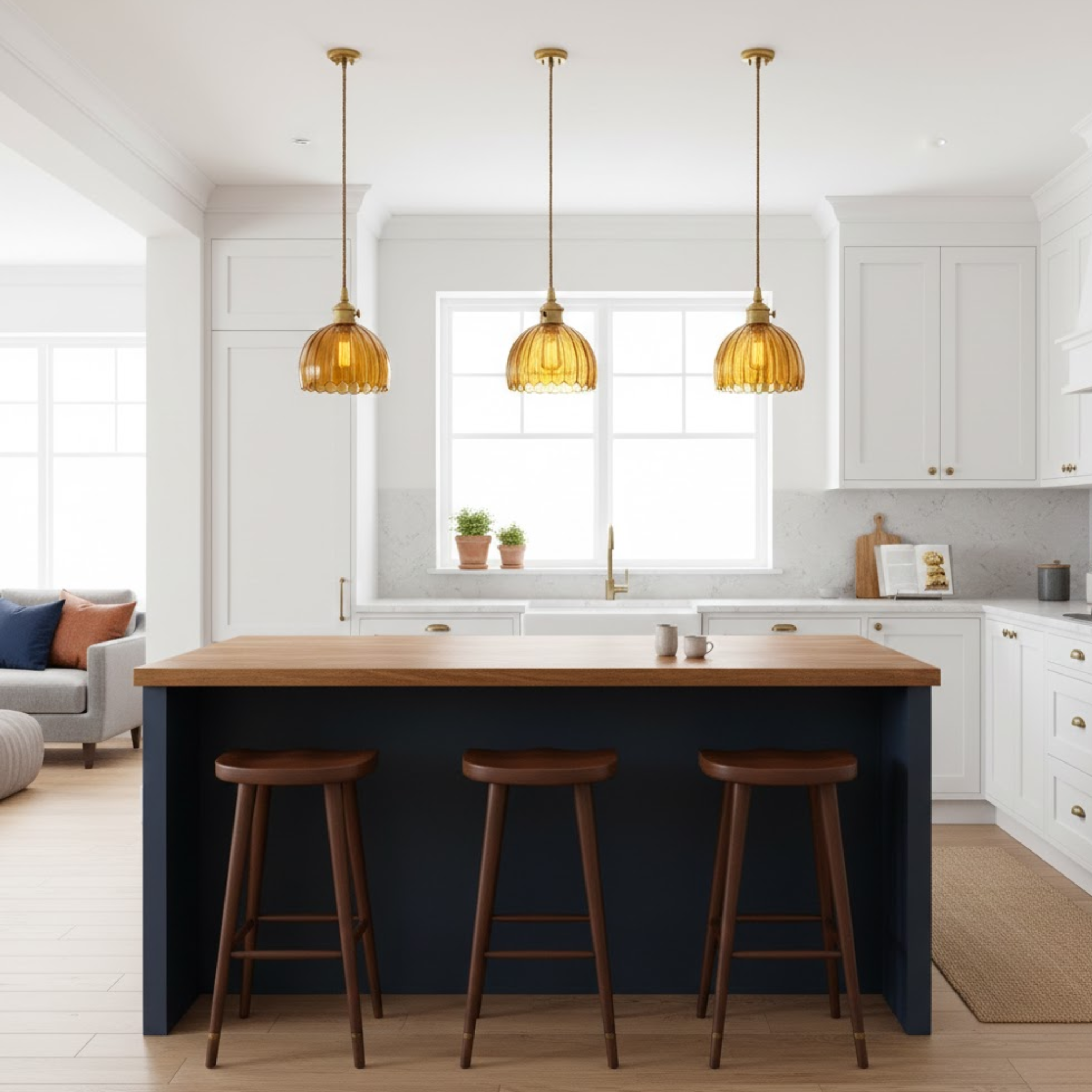 Klassieke hanglamp met bloemvormige gekleurde glazen kap