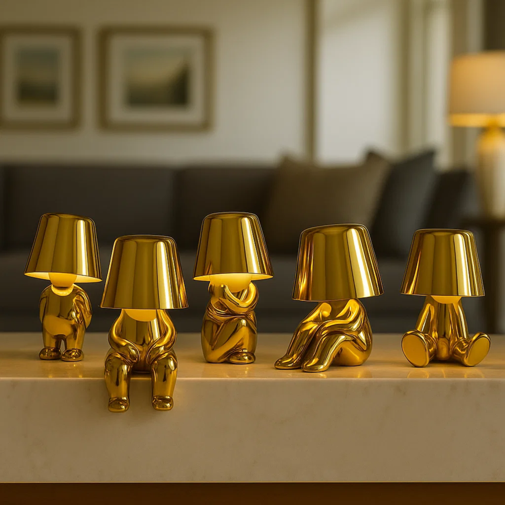 Moderne oplaadbare tafellamp met decoratief figuur