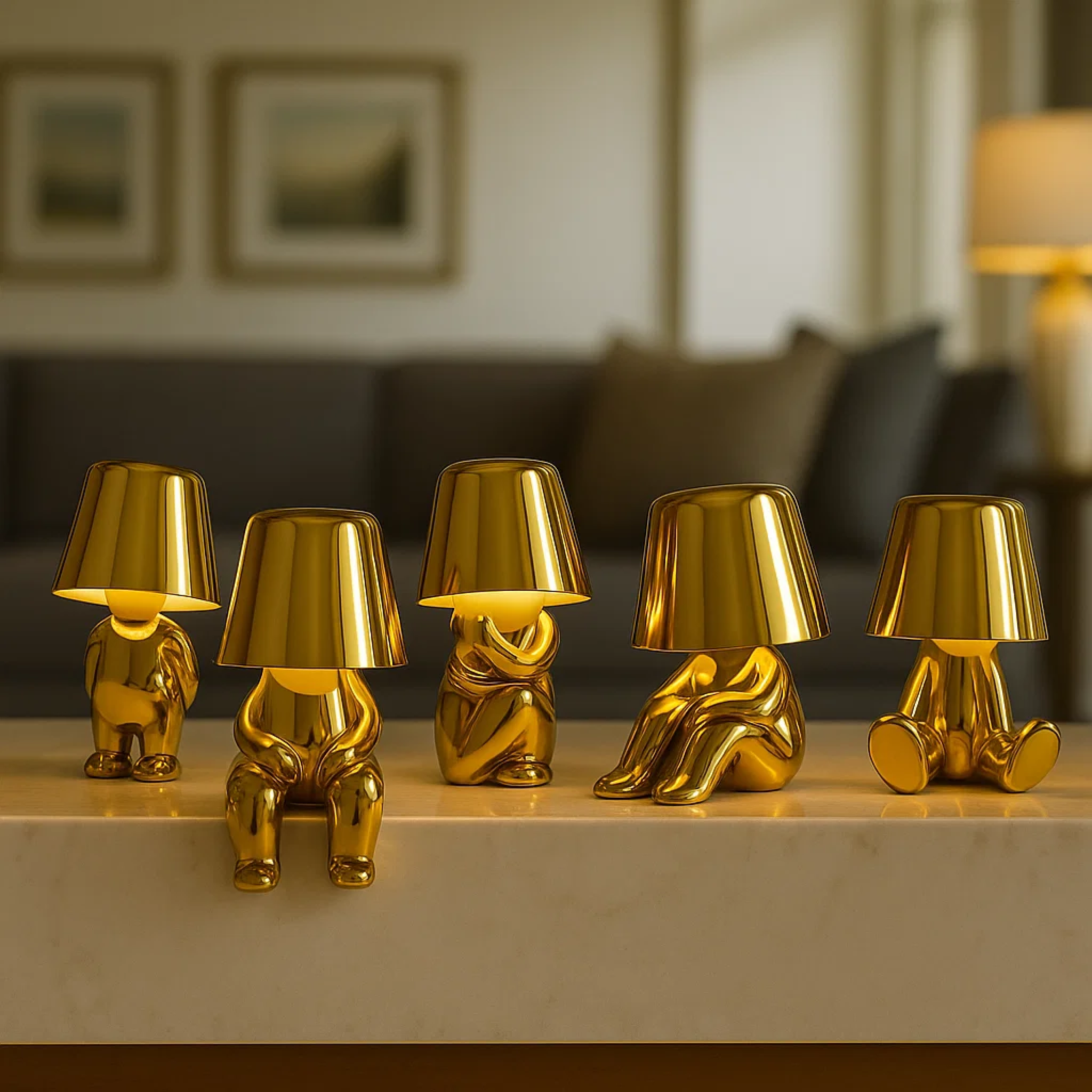 Moderne oplaadbare tafellamp met decoratief figuur