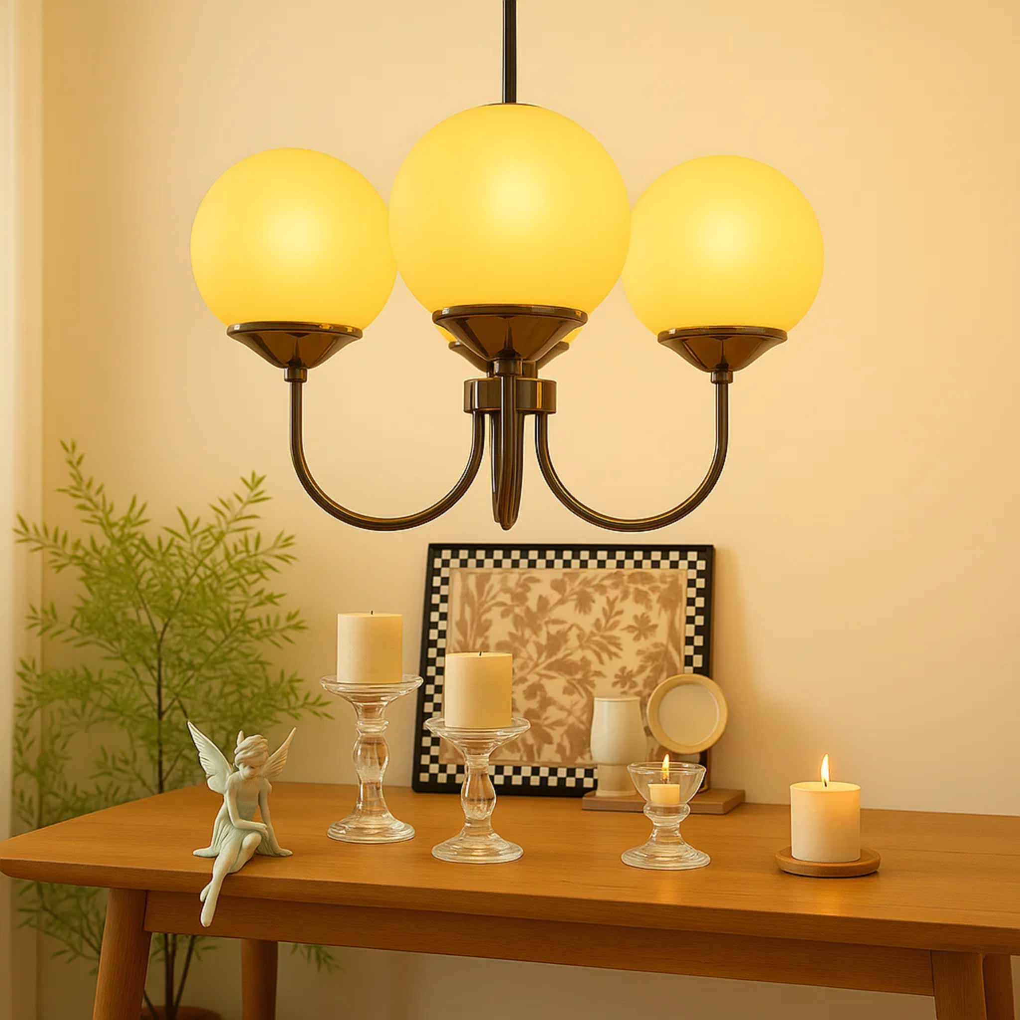 Hanglamp met gekleurde ronde glazen bollen – keuze uit 3 of 5 lichtpunten