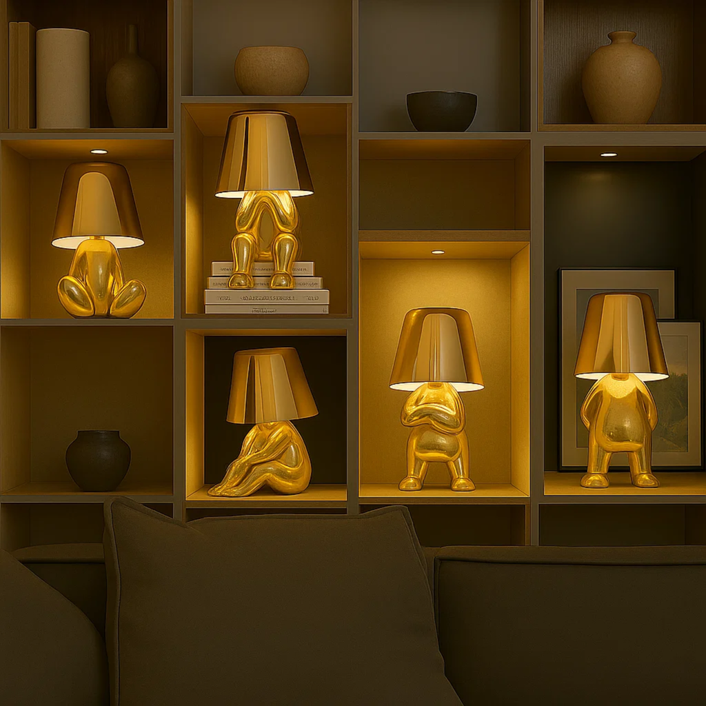 Moderne oplaadbare tafellamp met decoratief figuur