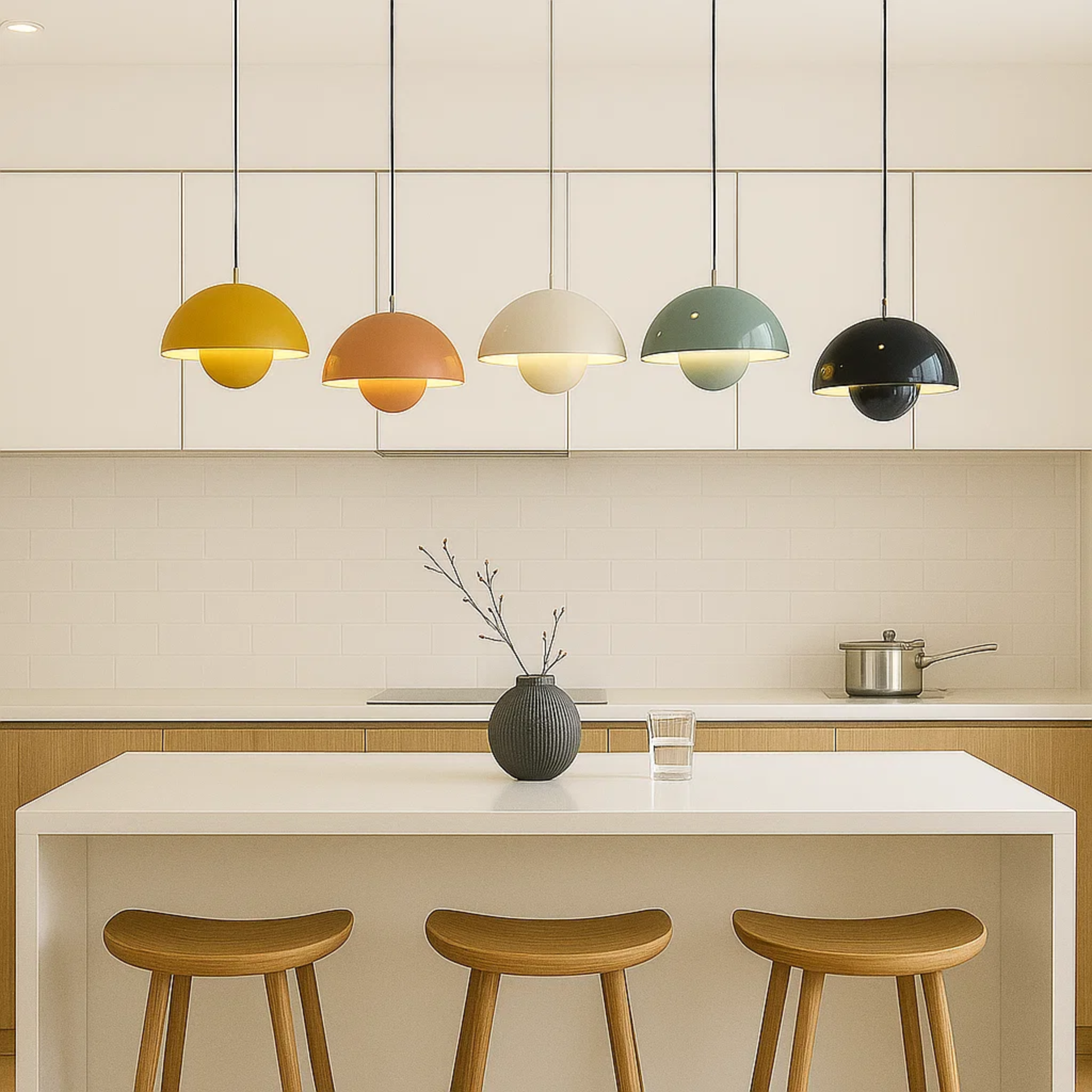 Scandinavische hanglamp met ronde kap in meerdere kleuren