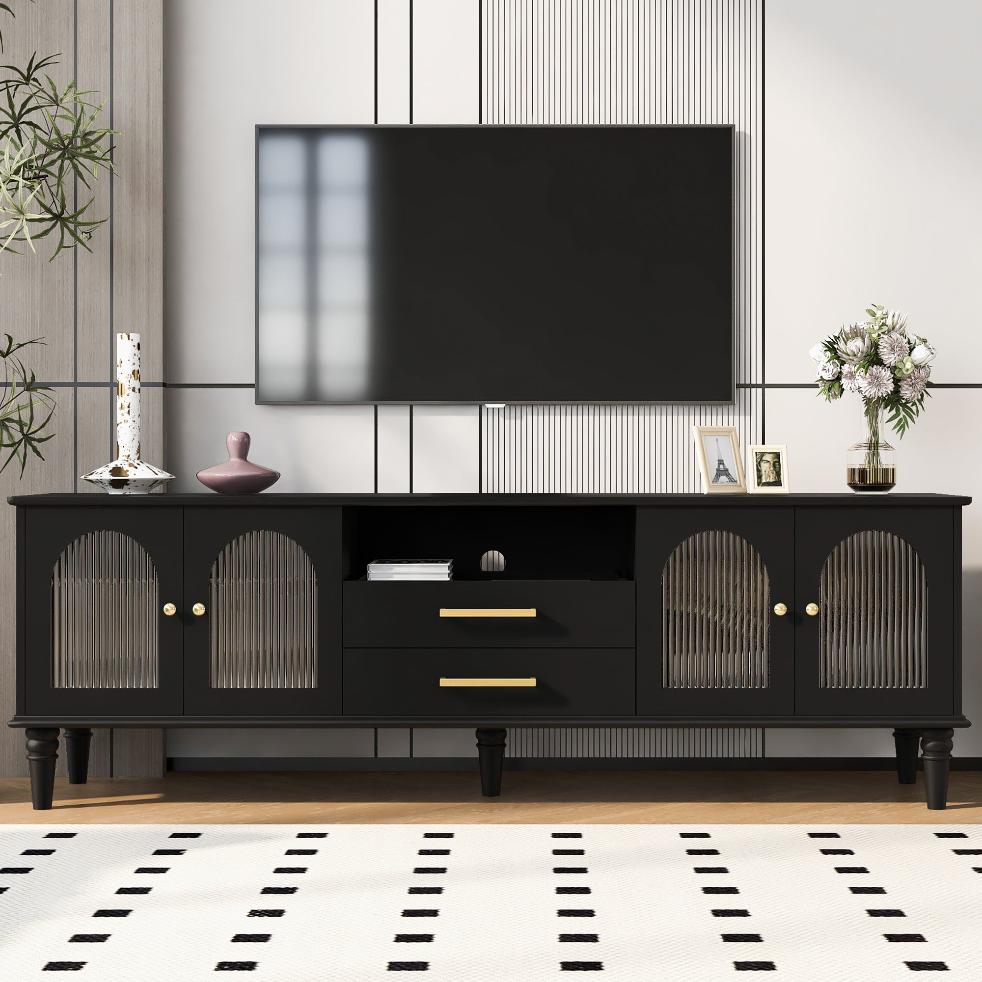 Arvid Fluted Solid Wood TV Stand