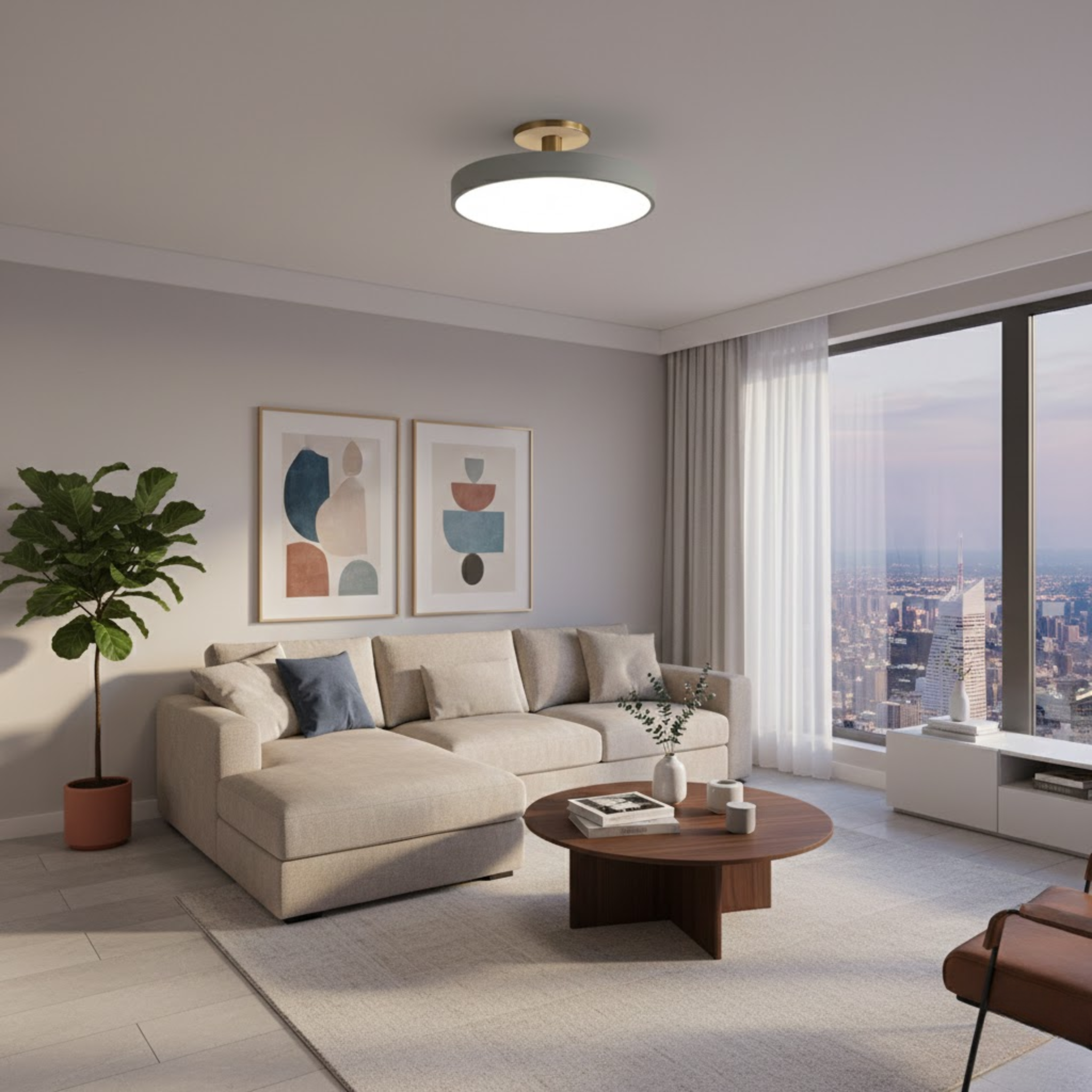 Strakke ronde plafondlamp voor een modern interieur