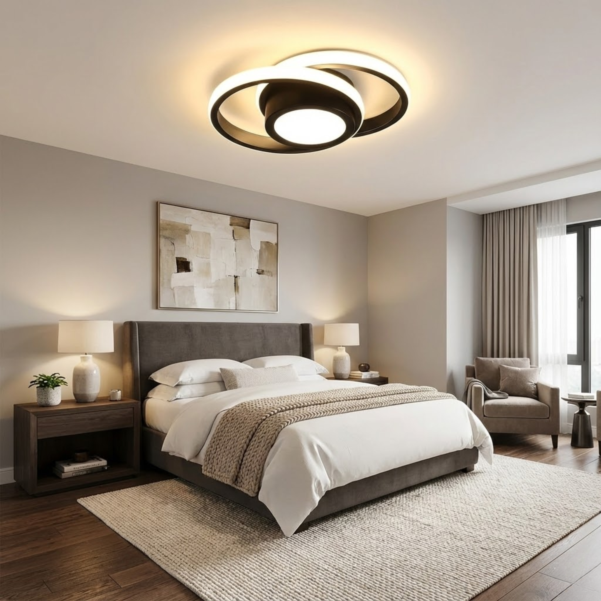Double ring ceiling lamp with calm appearance
