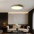 Ronde plafondlamp met warme houtlook en zacht