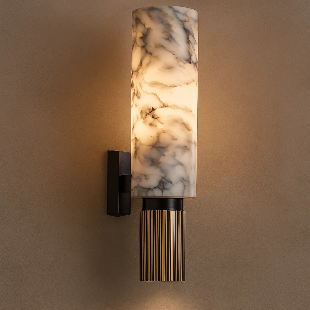 Wall lamp made of stone and copper