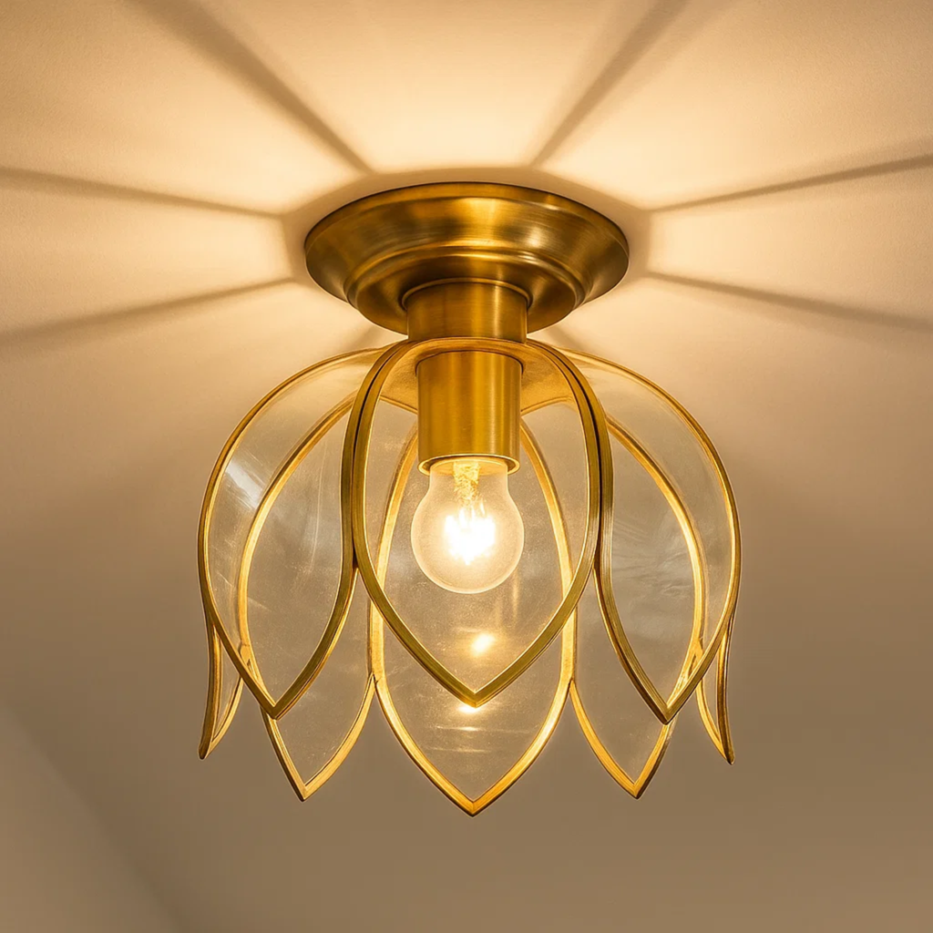 klassieke plafondlamp in lotusvorm van helder glas