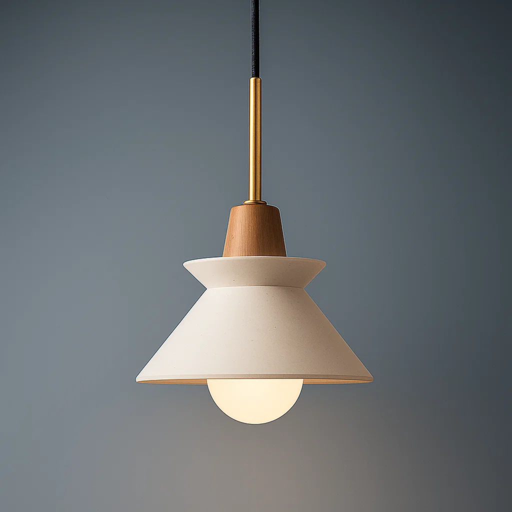 White Japandi Pendant Lamp with Bowl-Shaped Shade