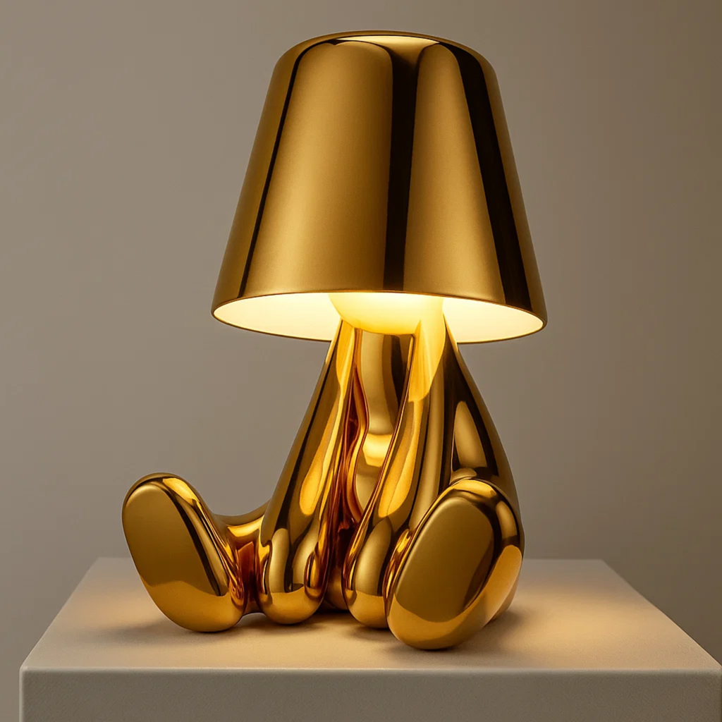 Moderne oplaadbare tafellamp met decoratief figuur