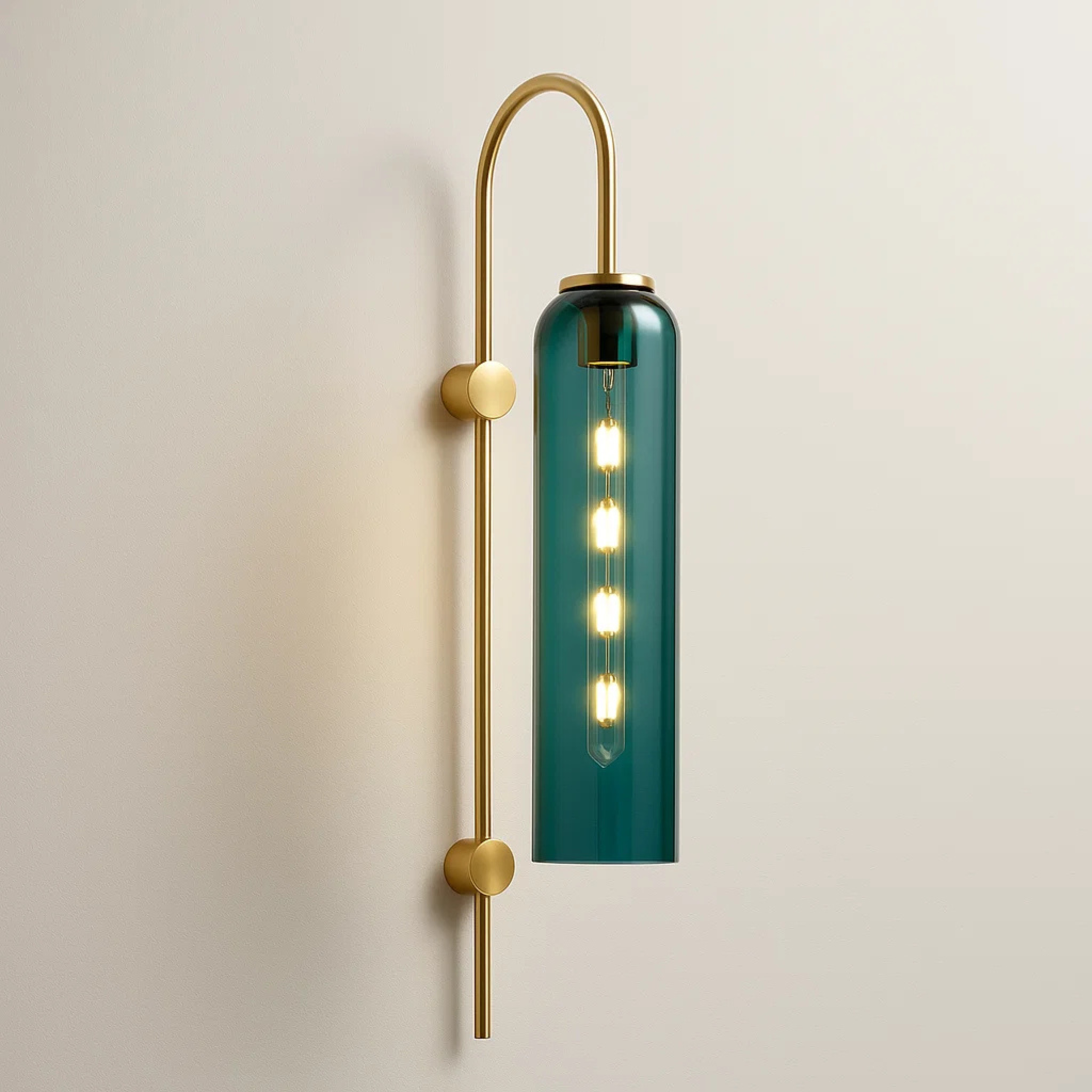 Metalen zwanenhals-wandlamp met glazen kap