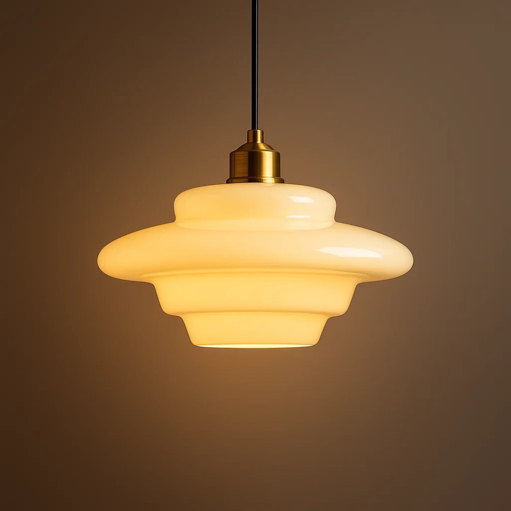 Witte glazen hanglamp in mid-centurystijl