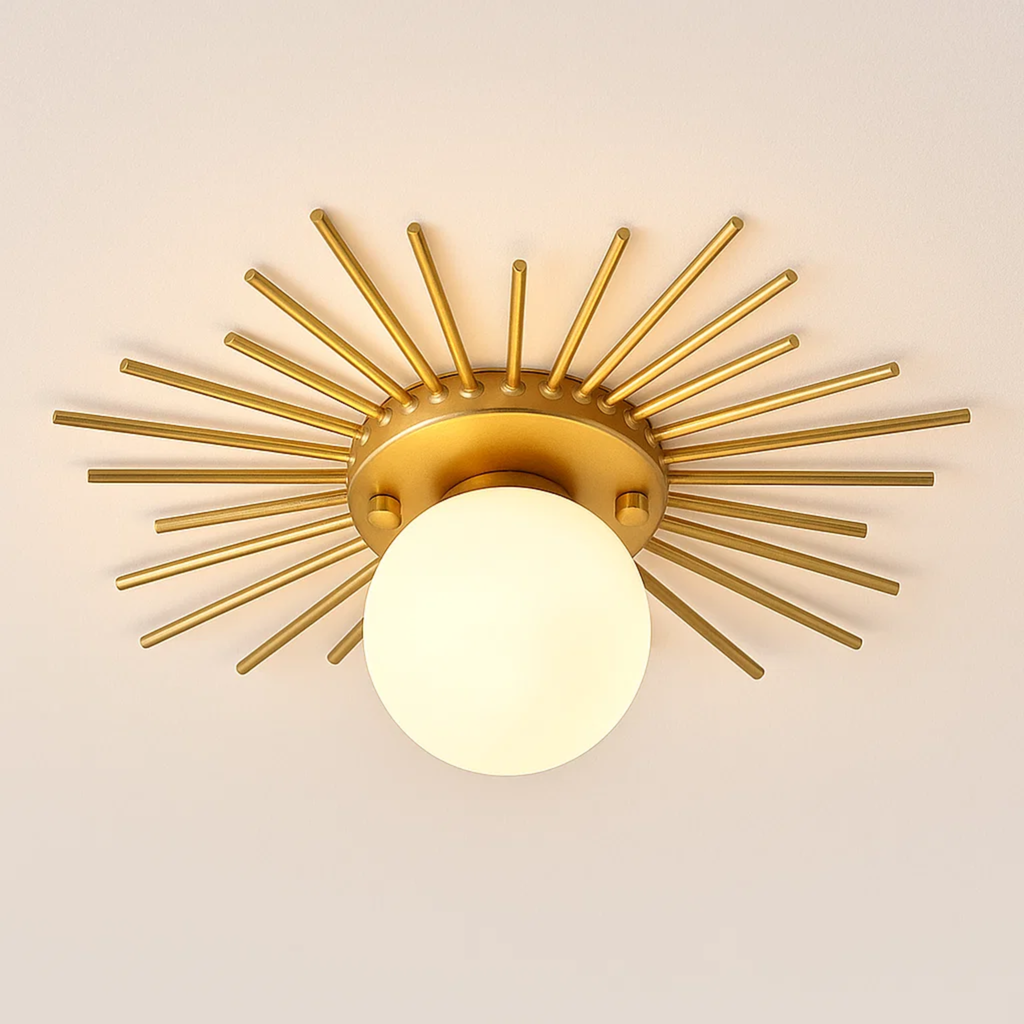 Modern Gold-Colored Ceiling Lamp with Spherical Frosted Glass Shade
