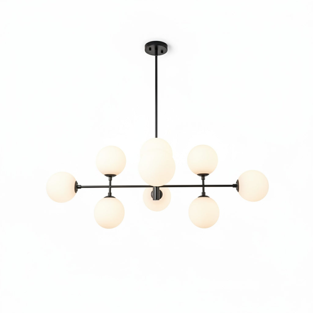 8-Light Linear Opal Glass Chandelier - Alternate Angle View
