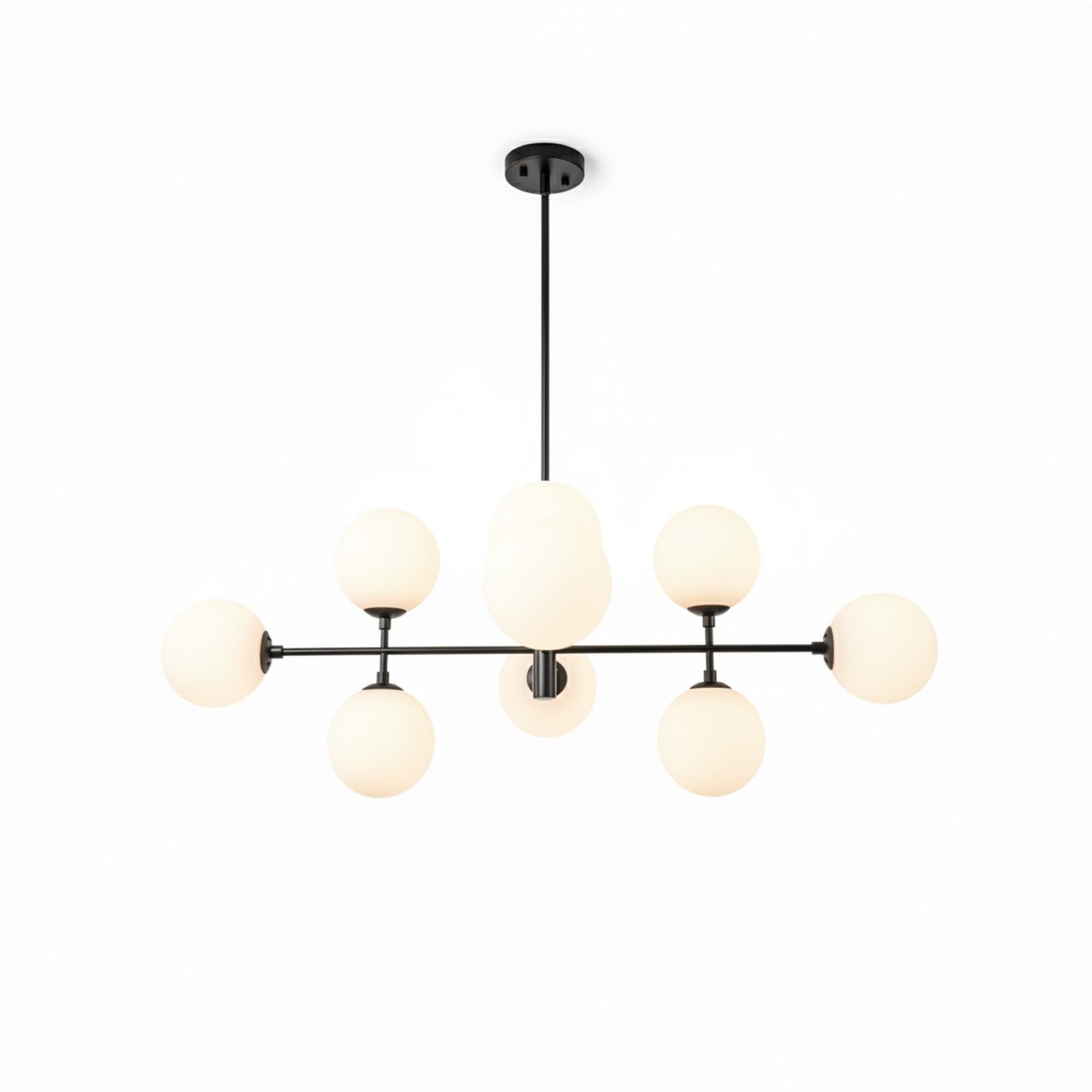 8-Light Linear Opal Glass Chandelier - Alternate Angle View