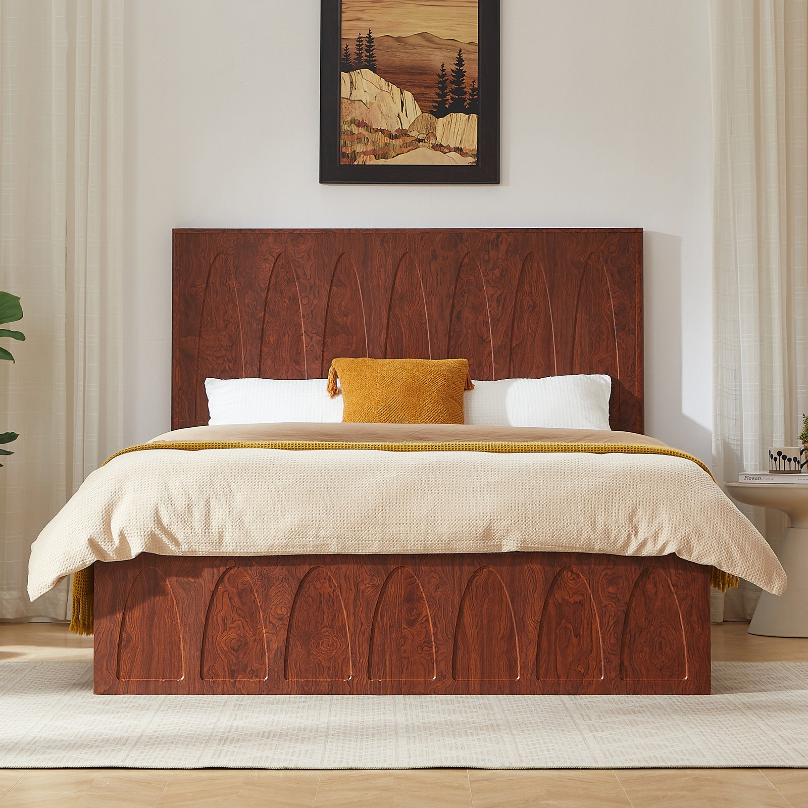 Dita Curved Solid Wood Queen Platform Bed Frame