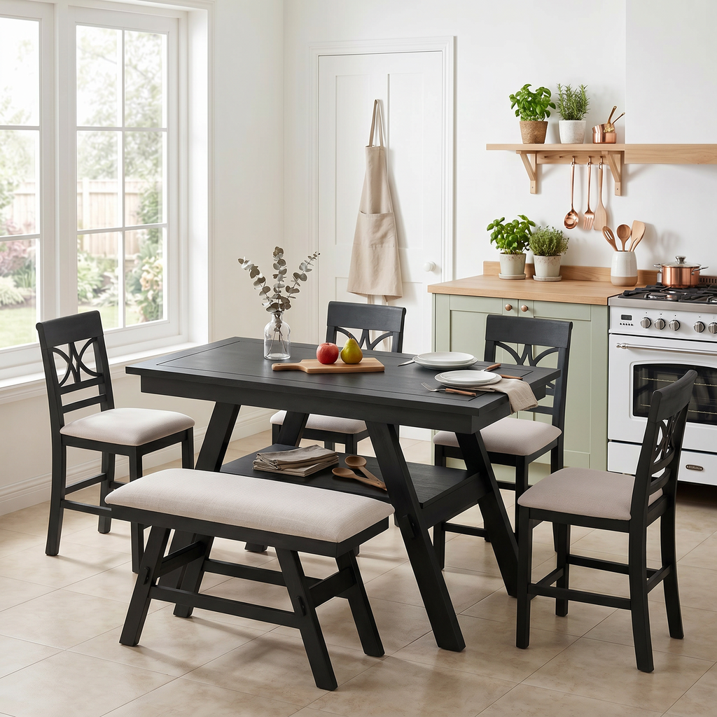 Dahl 6-Piece Storage Solid Wood Dining Set